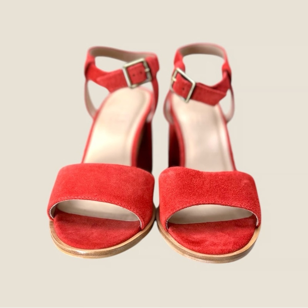 Able Sz 9 The Mary red suede block heel strap sandals